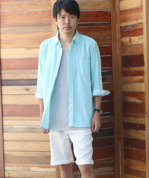 Confirm（コンファーム）の「Confirm / コンファーム コットンリネンスラブ7分袖シャツ（シャツ/ブラウス・メンズ・ホワイト/パープル/ネイビー/サックスブルー/オレンジ・M/L/XL）」の10枚目の写真