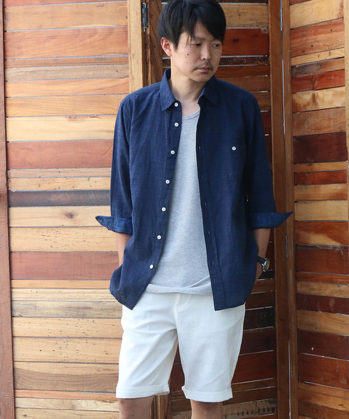 Confirm（コンファーム）の「Confirm / コンファーム コットンリネンスラブ7分袖シャツ（シャツ/ブラウス・メンズ・ホワイト/パープル/ネイビー/サックスブルー/オレンジ・M/L/XL）」の9枚目の写真