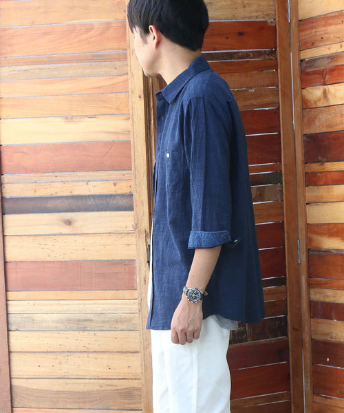 Confirm（コンファーム）の「Confirm / コンファーム コットンリネンスラブ7分袖シャツ（シャツ/ブラウス・メンズ・ホワイト/パープル/ネイビー/サックスブルー/オレンジ・M/L/XL）」の21枚目の写真