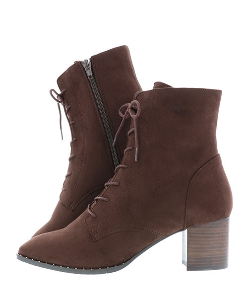 RANDA（ランダ）の「足にフィットするよう履き心地を追求/スタッズデザインレースアップショートブーツ（ブーツ・レディース・ブラック/ダークブラウン・S/M/L/LL）」の9枚目の写真