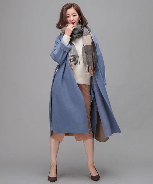 RIVE DROITE（リヴドロワ）の「ウールチェックストール（ストール/ショール・レディース・アイボリー/モカ/グレー/ダークブルー/ライトベージュ/ブラック/イエロー・FREE）」の5枚目の写真