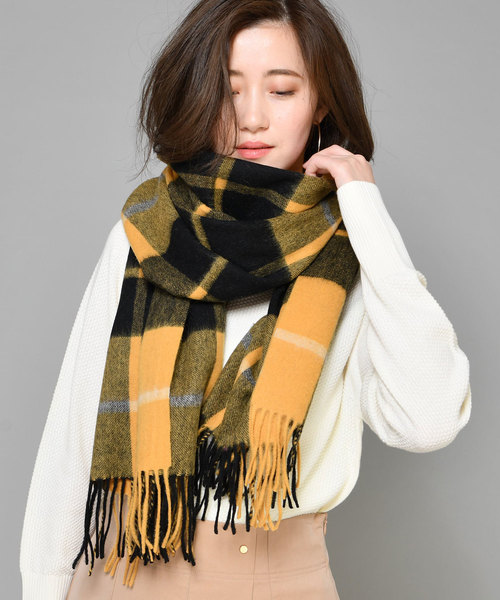 RIVE DROITE（リヴドロワ）の「ウールチェックストール（ストール/ショール・レディース・アイボリー/モカ/グレー/ダークブルー/ライトベージュ/ブラック/イエロー・FREE）」の7枚目の写真