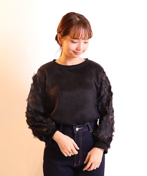 flower(フラワー)の「フルムーンスリーブトップ(その他トップス・レディース・ホワイト/ブラック・FREE)」の1枚目の写真