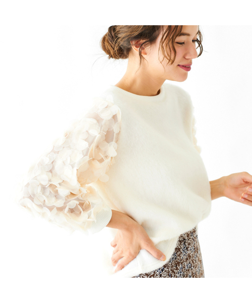 flower(フラワー)の「フルムーンスリーブトップ(その他トップス・レディース・ホワイト/ブラック・FREE)」の6枚目の写真