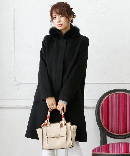 フォックスファーフードロングコート結婚式対応（チェスターコート