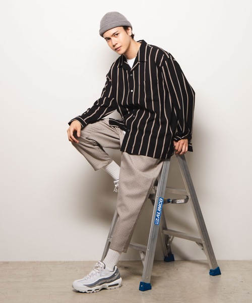WEGO（ウィゴー）の「WEGO/ダークストライプオープンカラーポプリンシャツ（シャツ/ブラウス・メンズ・グリーン系その他/ブラック/ブルー系その他/ブラック系その他・MEDIUM/LARGE）」の8枚目の写真