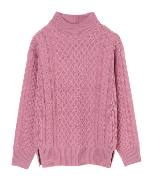 AMERICAN HOLIC（アメリカンホリック）の「ハイネックケーブルニットプルオーバー ＊（ニット/セーター・レディース・ネイビー/ピンク/グリーン/アイボリー/ダークグレー/マスタード・M/L）」の7枚目の写真