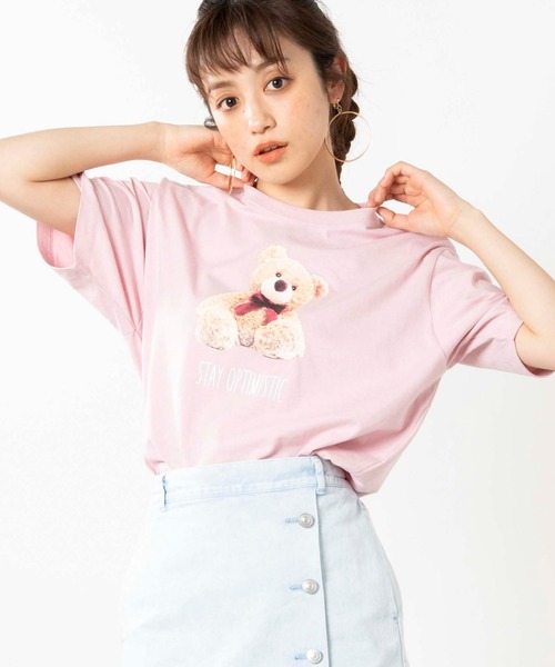 WEGO（ウィゴー）の「WEGO/ベアロゴプリントTシャツ（Tシャツ/カットソー・レディース・ブラック/ピンク・SMALL/MEDIUM/LARGE）」の2枚目の写真