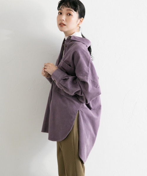 LOWRYS FARM（ローリーズファーム）の「ドビーコールＣＰＯシャツ＊　891133（シャツ/ブラウス・レディース・チャコールグレー/パープル/ブラウン/アイボリー/グリーン/パープル系その他/ホワイト・FREE）」の6枚目の写真