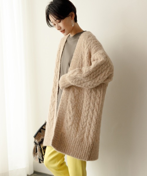 ADAM ET ROPE'（アダムエロペ）の「エコアルパカカーディガン（カーディガン/ボレロ・レディース・ブラック/ベージュ・FREE）」の3枚目の写真