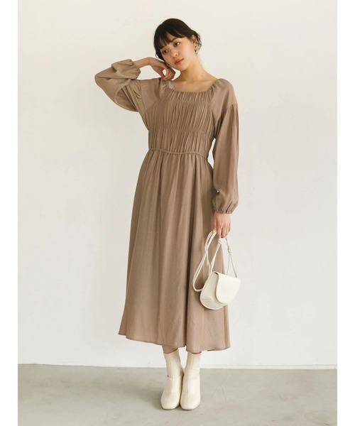 SLURR（スラ―）の「シャーリングバックリボンフレアワンピース（ワンピース・レディース・ベージュ/ミント/その他8・FREE）」の7枚目の写真