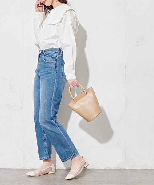 natural couture(ナチュラルクチュール)の「ウッドハンドル2WAYバケツトートバッグ(トートバッグ・レディース・グリーン/ライトベージュ/キャメル・FREE)」の13枚目の写真