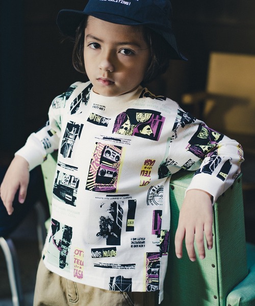 RADCHAP(ラッドチャップ)の「レトログラフィック長袖Tシャツ(Tシャツ/カットソー・キッズ・ブラック/オフホワイト・150cm/110cm/90cm/140cm/100cm/120cm/130cm)」の1枚目の写真