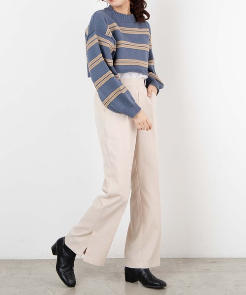 WEGO（ウィゴー）の「WEGO/ボーダーショートニット（ニット/セーター・レディース・ライトグレー/ブルー・FREE）」の7枚目の写真