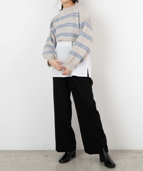 WEGO（ウィゴー）の「WEGO/ボーダーショートニット（ニット/セーター・レディース・ライトグレー/ブルー・FREE）」の5枚目の写真