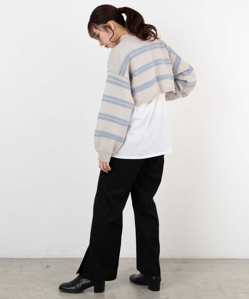 WEGO（ウィゴー）の「WEGO/ボーダーショートニット（ニット/セーター・レディース・ライトグレー/ブルー・FREE）」の11枚目の写真