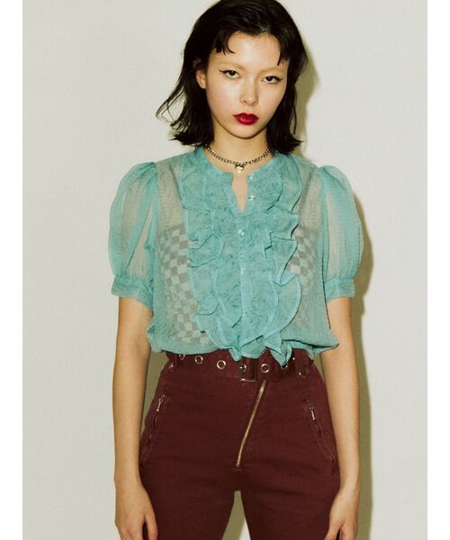 jouetie（ジュエティ）の「フリルシアーブラウス（シャツ/ブラウス・レディース・ピンク/ブルー/その他1/ブラック・MEDIUM）」の2枚目の写真