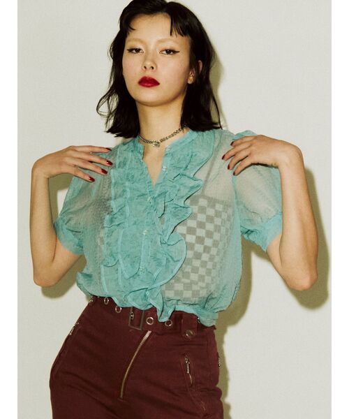 jouetie（ジュエティ）の「フリルシアーブラウス（シャツ/ブラウス・レディース・ピンク/ブルー/その他1/ブラック・MEDIUM）」の6枚目の写真