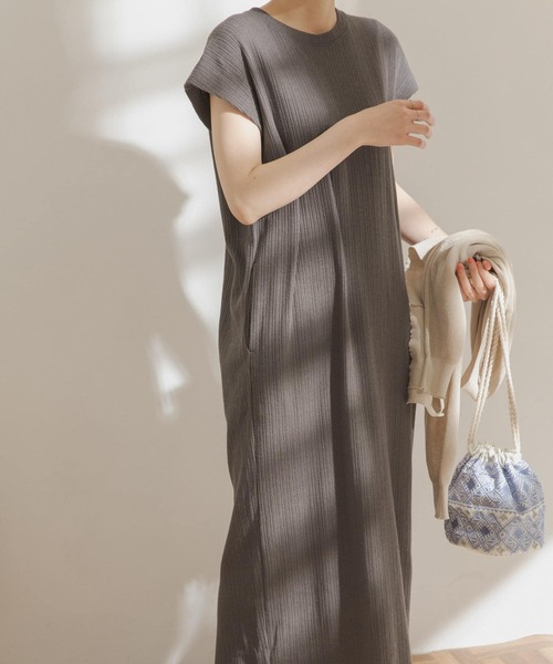 FORK&SPOON（フォークアンドスプーン）の「FORK&SPOON　コットンヘンプカットソーワンピース（ワンピース・レディース・グリーン/オフホワイト/チャコールグレー・ONE）」の2枚目の写真