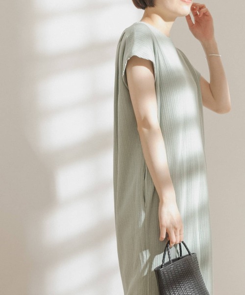 FORK&SPOON（フォークアンドスプーン）の「FORK&SPOON　コットンヘンプカットソーワンピース（ワンピース・レディース・グリーン/オフホワイト/チャコールグレー・ONE）」の9枚目の写真