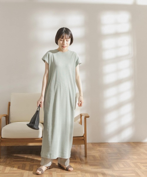 FORK&SPOON（フォークアンドスプーン）の「FORK&SPOON　コットンヘンプカットソーワンピース（ワンピース・レディース・グリーン/オフホワイト/チャコールグレー・ONE）」の5枚目の写真