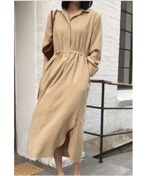 MAISON BREEZE（メゾンブリーズ）の「【MAISON BREEZE】ロングプルオーバーベルト付きシャツワンピース（シャツワンピース・レディース・ホワイト/ブラック/ベージュ・FREE）」の3枚目の写真