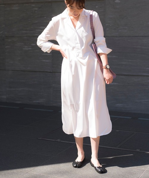 MAISON BREEZE（メゾンブリーズ）の「【MAISON BREEZE】ロングプルオーバーベルト付きシャツワンピース（シャツワンピース・レディース・ホワイト/ブラック/ベージュ・FREE）」の13枚目の写真