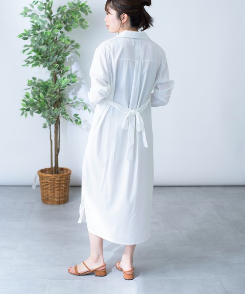 MAISON BREEZE（メゾンブリーズ）の「【MAISON BREEZE】ロングプルオーバーベルト付きシャツワンピース（シャツワンピース・レディース・ホワイト/ブラック/ベージュ・FREE）」の9枚目の写真