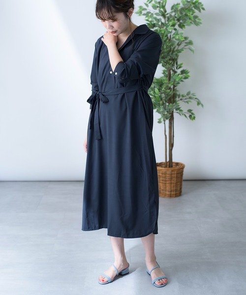 MAISON BREEZE（メゾンブリーズ）の「【MAISON BREEZE】ロングプルオーバーベルト付きシャツワンピース（シャツワンピース・レディース・ホワイト/ブラック/ベージュ・FREE）」の10枚目の写真