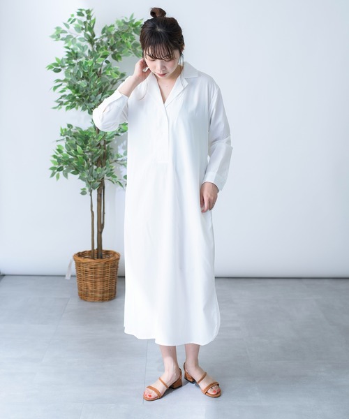 MAISON BREEZE（メゾンブリーズ）の「【MAISON BREEZE】ロングプルオーバーベルト付きシャツワンピース（シャツワンピース・レディース・ホワイト/ブラック/ベージュ・FREE）」の18枚目の写真