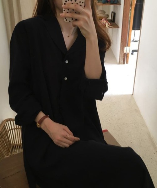 MAISON BREEZE（メゾンブリーズ）の「【MAISON BREEZE】ロングプルオーバーベルト付きシャツワンピース（シャツワンピース・レディース・ホワイト/ブラック/ベージュ・FREE）」の6枚目の写真