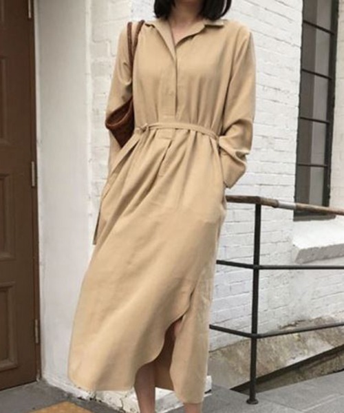 MAISON BREEZE（メゾンブリーズ）の「【MAISON BREEZE】ロングプルオーバーベルト付きシャツワンピース（シャツワンピース・レディース・ホワイト/ブラック/ベージュ・FREE）」の7枚目の写真