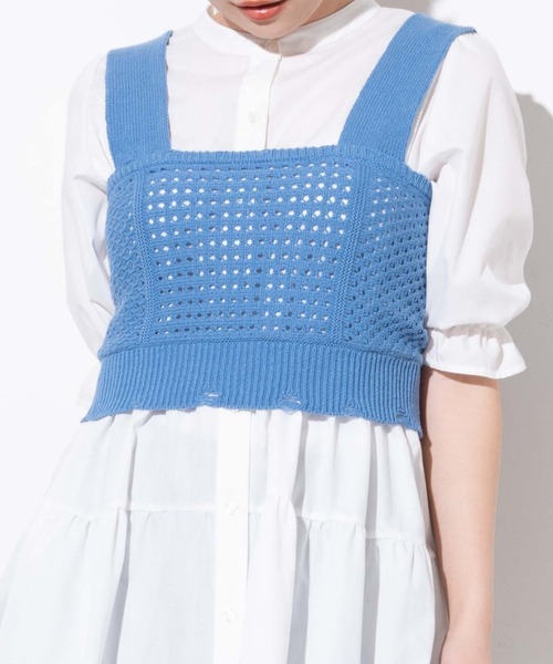 WEGO（ウィゴー）の「WEGO/ダメージニットビスチェ（ベスト・レディース・ブラック/オレンジ/アイボリー/ブルー/ライトグレー・FREE）」の4枚目の写真