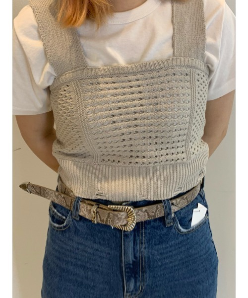 WEGO（ウィゴー）の「WEGO/ダメージニットビスチェ（ベスト・レディース・ブラック/オレンジ/アイボリー/ブルー/ライトグレー・FREE）」の3枚目の写真