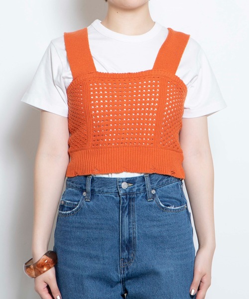 WEGO（ウィゴー）の「WEGO/ダメージニットビスチェ（ベスト・レディース・ブラック/オレンジ/アイボリー/ブルー/ライトグレー・FREE）」の18枚目の写真
