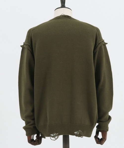 a lit r(ア リトル)の「mn2368- ダメージニット(ニット/セーター・メンズ・ブラック/カーキ/ベージュ・L/M/S)」の18枚目の写真