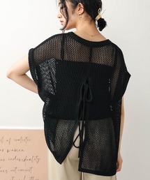 【WEB限定】メッシュ編みレースアップニット