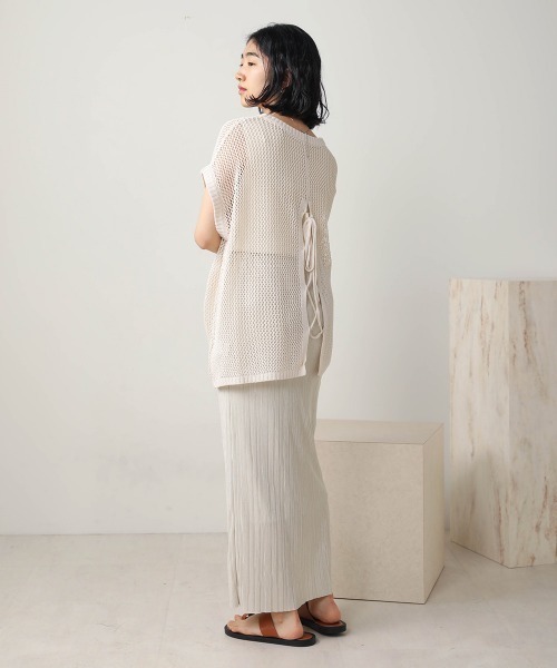 Bab(バブ)の「【WEB限定】メッシュ編みレースアップニット(Tシャツ/カットソー・レディース・ブラック/アイボリー/モカ・FREE)」の19枚目の写真