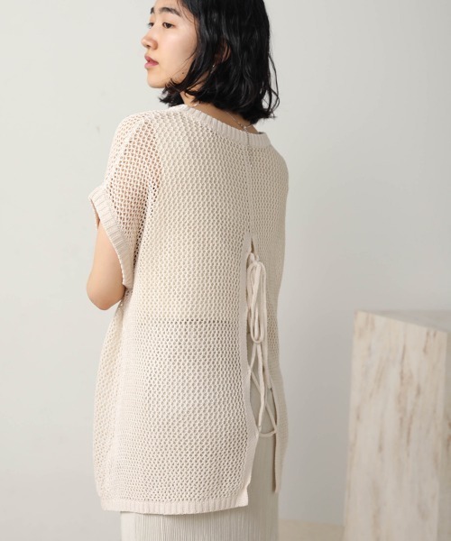 Bab(バブ)の「【WEB限定】メッシュ編みレースアップニット(Tシャツ/カットソー・レディース・ブラック/アイボリー/モカ・FREE)」の22枚目の写真