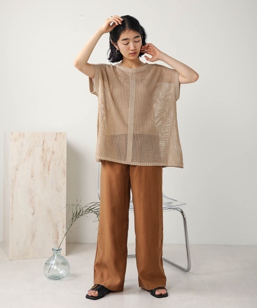 Bab(バブ)の「【WEB限定】メッシュ編みレースアップニット(Tシャツ/カットソー・レディース・ブラック/アイボリー/モカ・FREE)」の4枚目の写真