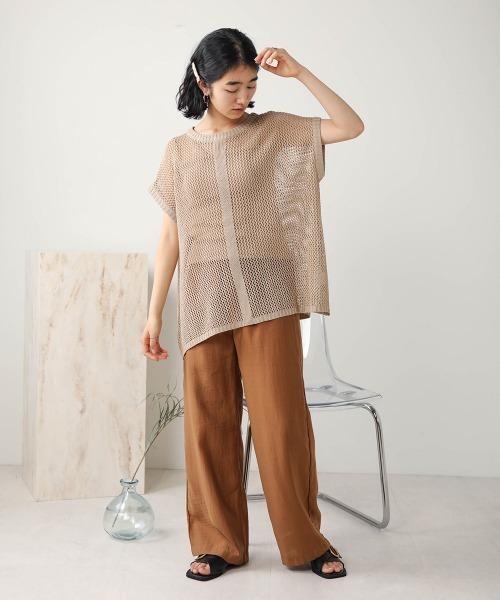 Bab(バブ)の「【WEB限定】メッシュ編みレースアップニット(Tシャツ/カットソー・レディース・ブラック/アイボリー/モカ・FREE)」の13枚目の写真