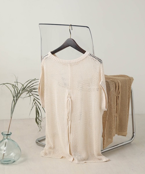 Bab(バブ)の「【WEB限定】メッシュ編みレースアップニット(Tシャツ/カットソー・レディース・ブラック/アイボリー/モカ・FREE)」の5枚目の写真