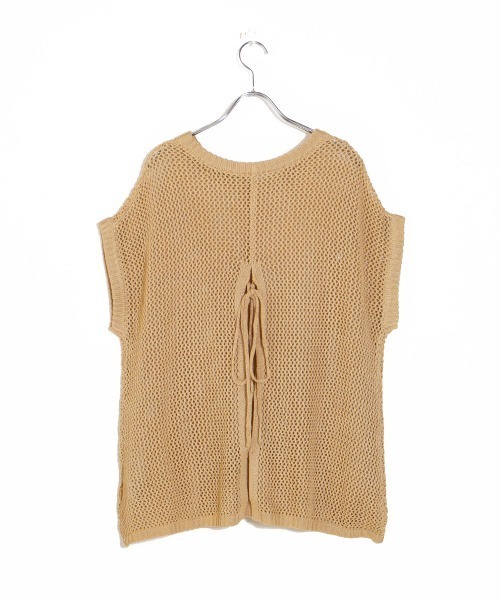 Bab(バブ)の「【WEB限定】メッシュ編みレースアップニット(Tシャツ/カットソー・レディース・ブラック/アイボリー/モカ・FREE)」の6枚目の写真