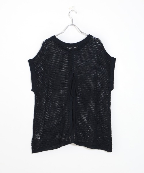 Bab(バブ)の「【WEB限定】メッシュ編みレースアップニット(Tシャツ/カットソー・レディース・ブラック/アイボリー/モカ・FREE)」の18枚目の写真