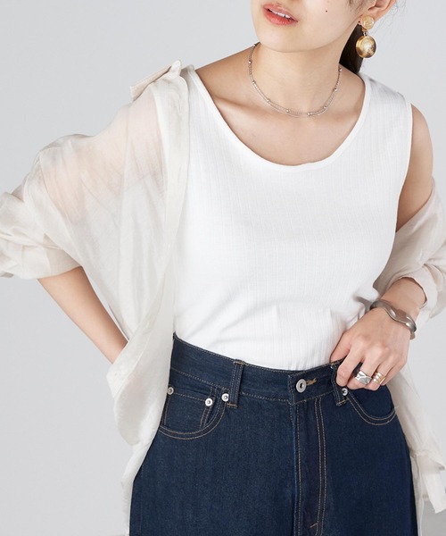 Chaco closet(チャコ クローゼット)の「コットンリブシンプルタンクトップ(タンクトップ・レディース・ブラック/ベージュ/オフホワイト・FREE)」の2枚目の写真