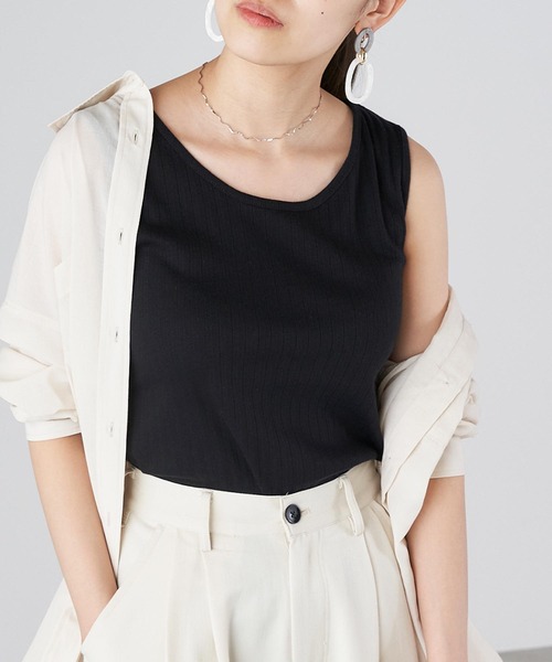 Chaco closet(チャコ クローゼット)の「コットンリブシンプルタンクトップ(タンクトップ・レディース・ブラック/ベージュ/オフホワイト・FREE)」の3枚目の写真