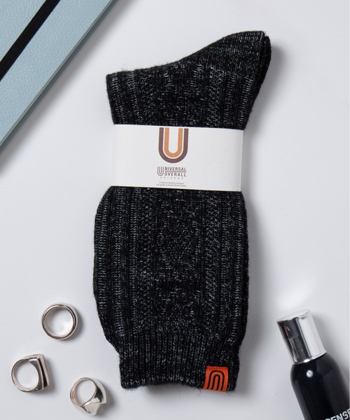 UNIVERSAL OVERALL（ユニバーサルオーバーオール）の「【UNIVERSAL OVERALL】ケーブル編み クルー丈 ソックス LU-004/LU-407（ソックス/靴下・メンズ・ブラック/ピンク/イエロー/オレンジ/グリーン/グレイッシュベージュ・S/M）」の3枚目の写真