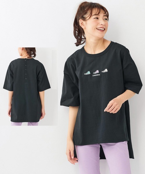 CONVERSE(コンバース)の「大きいサイズ 綿100%バックヘンリーデザインTシャツ(コンバース)(その他トップス・レディース・モカ/ブラック・L~LL/5L~6L/3L~4L)」の2枚目の写真