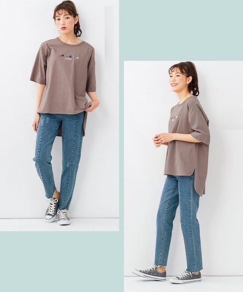 CONVERSE(コンバース)の「大きいサイズ 綿100%バックヘンリーデザインTシャツ(コンバース)(その他トップス・レディース・モカ/ブラック・L~LL/5L~6L/3L~4L)」の4枚目の写真