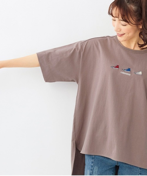 CONVERSE(コンバース)の「大きいサイズ 綿100%バックヘンリーデザインTシャツ(コンバース)(その他トップス・レディース・モカ/ブラック・L~LL/5L~6L/3L~4L)」の5枚目の写真
